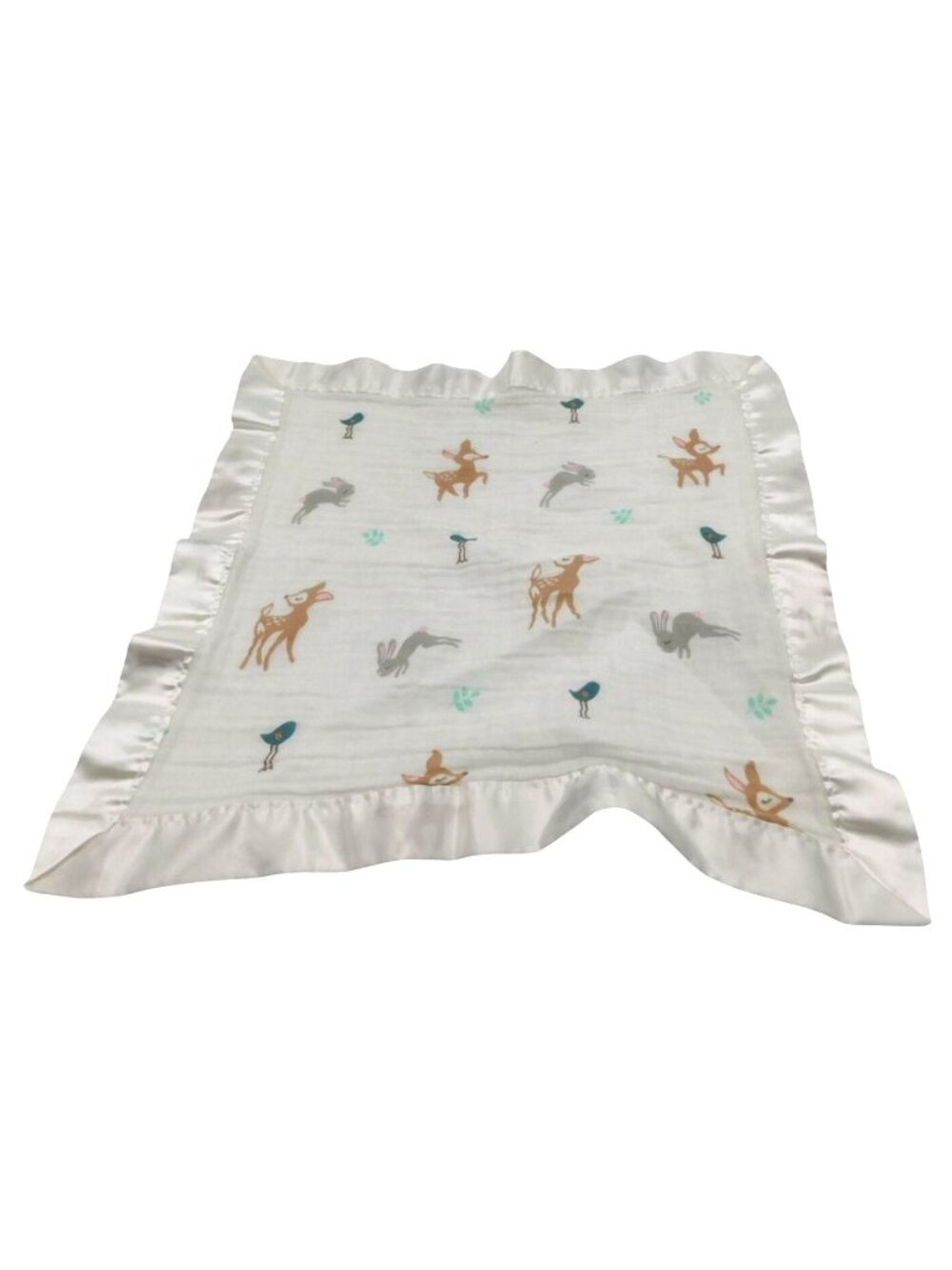 Lulujo Baby Satin Trim Woodland Animals Lovey Muslin Blanket 16x16 Inches